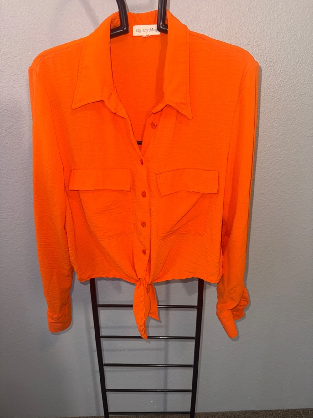 Say Anything Orange Tie-Front Button Shirt